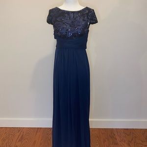 Adrianna Papell navy dress with lace bodice